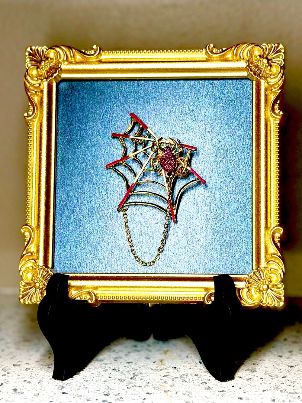 Pink Crystal Spider Web Framed Halloween Shelf Art Gothic Decor - Picture 7 of 7